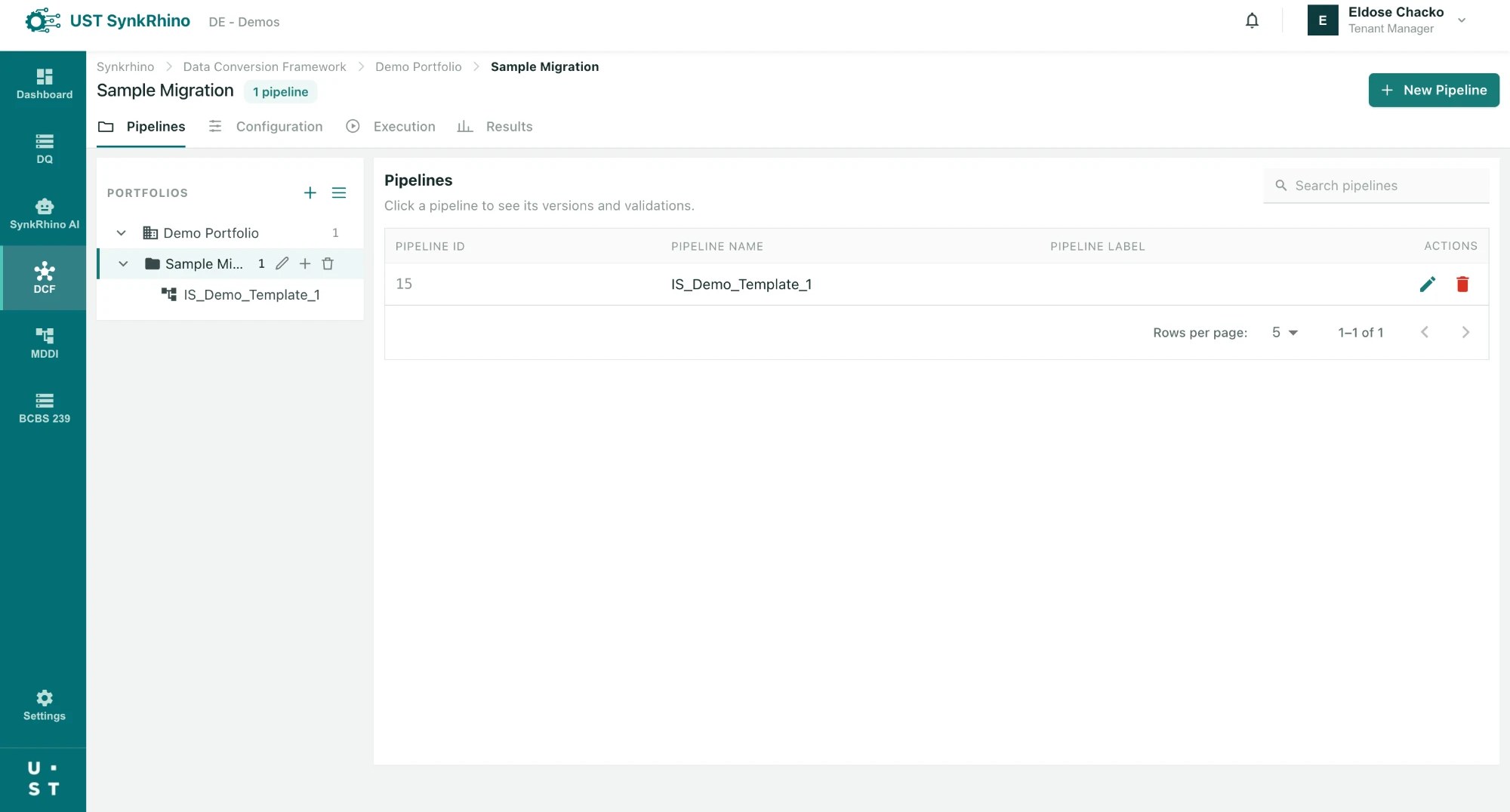 Data Conversion Framework pipeline list